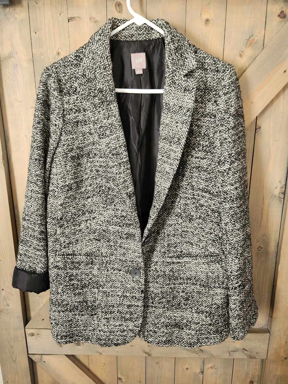 J. Jill Black and White Tweed Knit Blazer Small